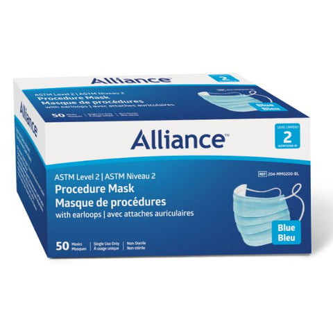 Alliance Level 2 Face Mask procedure 3-ply with earloop Latex free , 50/bx-PPE-Medline-capitalmedicalsupply.ca