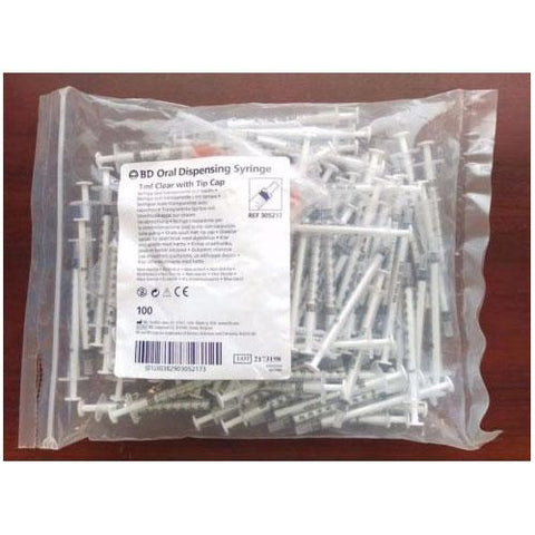 BD Oral Syringe, Tip Cap, Clear | pack 100