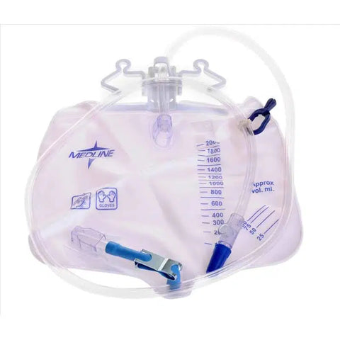 Drainage Bag, 2000 mL, Anti-Reflux Device with Metal Clamp, 20/CASE-Intermittent Catheter-Medical Mart-capitalmedicalsupply.ca