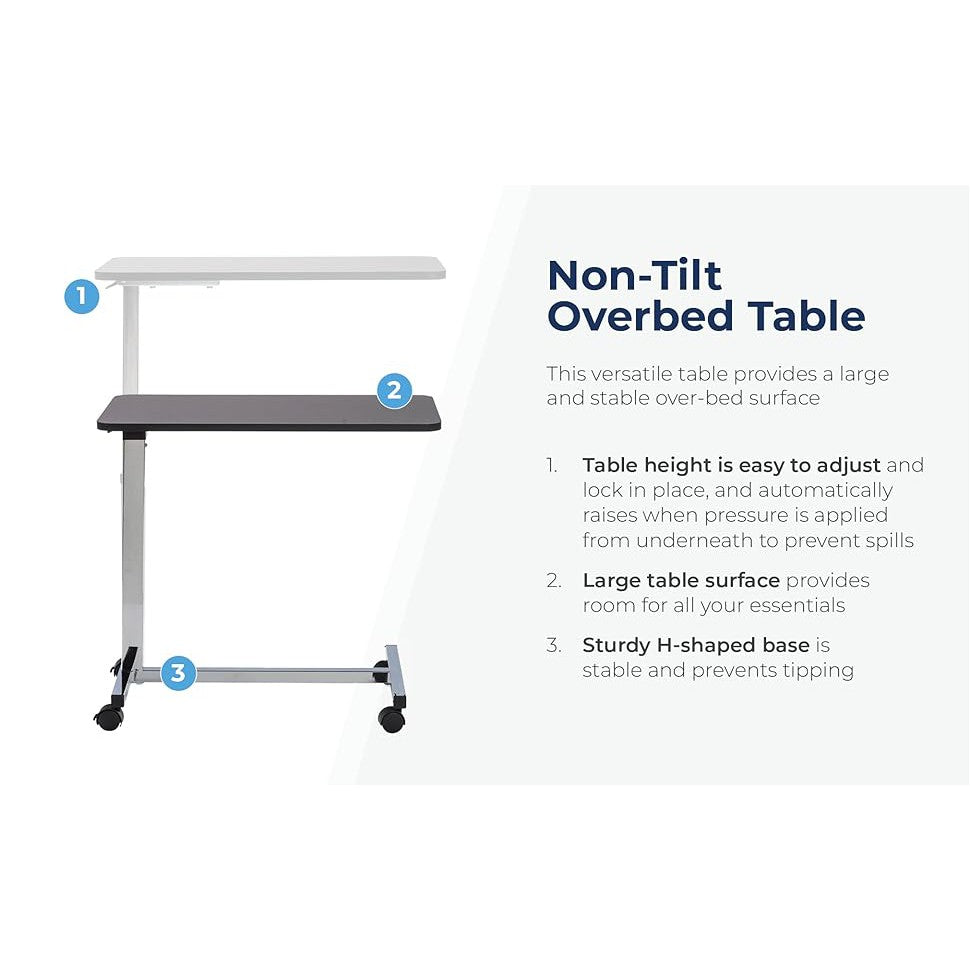 Drive Medical 13067 Adjustable Non Tilt Top Overbed Table With Wheels ...