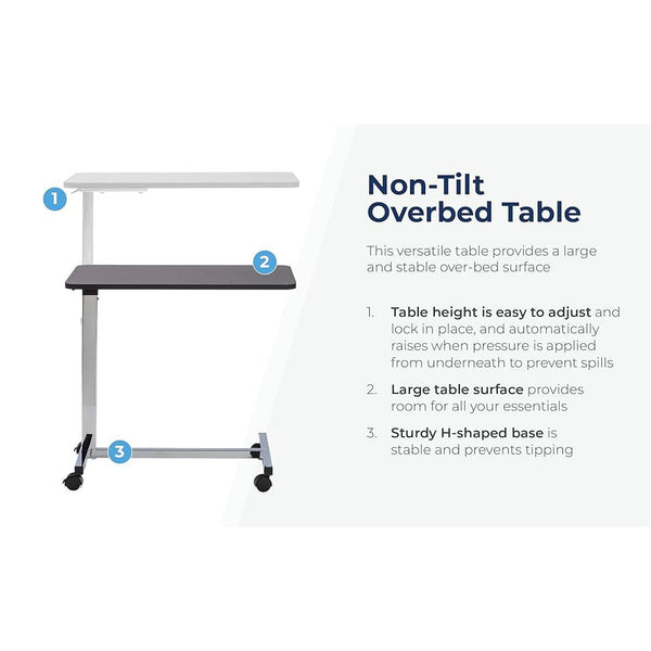 Drive Medical 13067 Adjustable Non Tilt Top Overbed Table With Wheels for Hospital and Home Use, Standing Desk, Walnut-Hospital Beds-Drive Medical-capitalmedicalsupply.ca