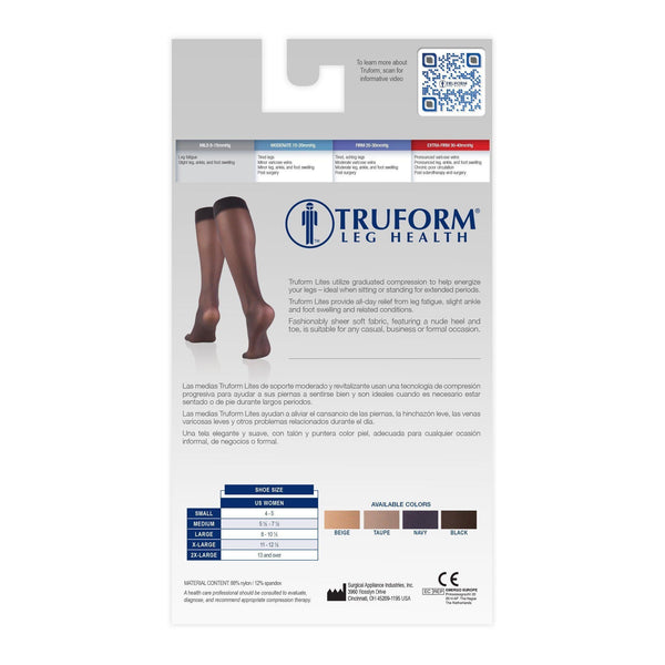 Truform Ladies Lites Sheer Knee-High Compression Stocking - 8-15mmHg