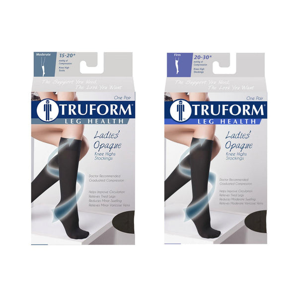 Truform Opaque Ladies’ Knee-High Open Toe Compression Stockings - 15-20mmHg