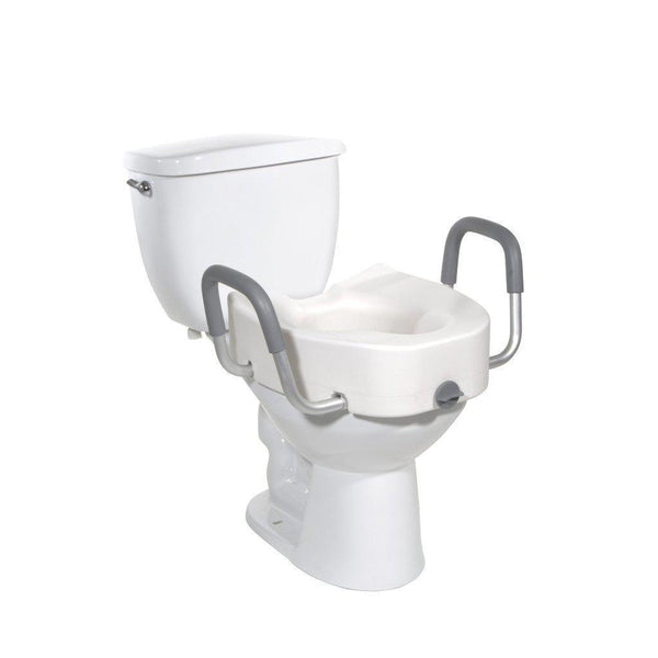 5" Raised Toilet Seat with Lock and Armrests (Elongated)