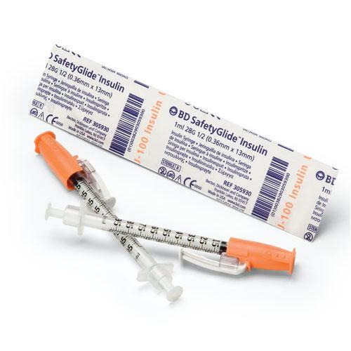 SafetyGlide Insulin Syringe with Permanently Attached Needle 100/bx