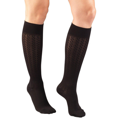 Truform Cable Print Ladies Knee High Closed Toe Socks - 15-20mmHG/Black