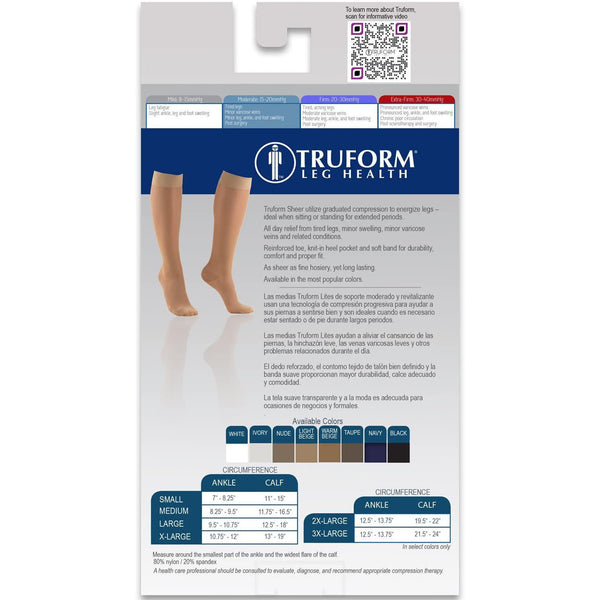 Truform Ladies' Sheer Lites Knee-High Compression Stockings - 15-20mmhg
