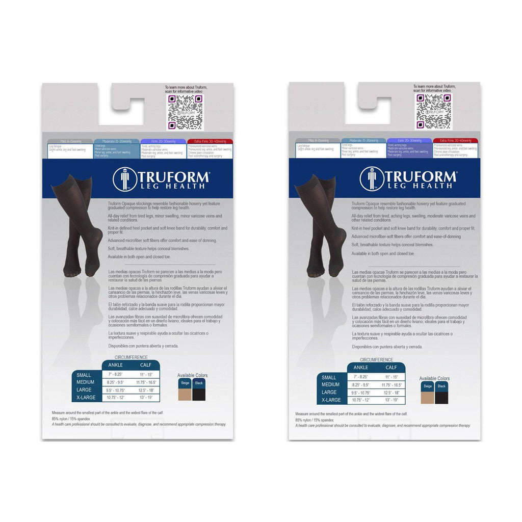Truform Opaque Ladies' Knee-High Open Toe Compression Stockings - 15-2 –